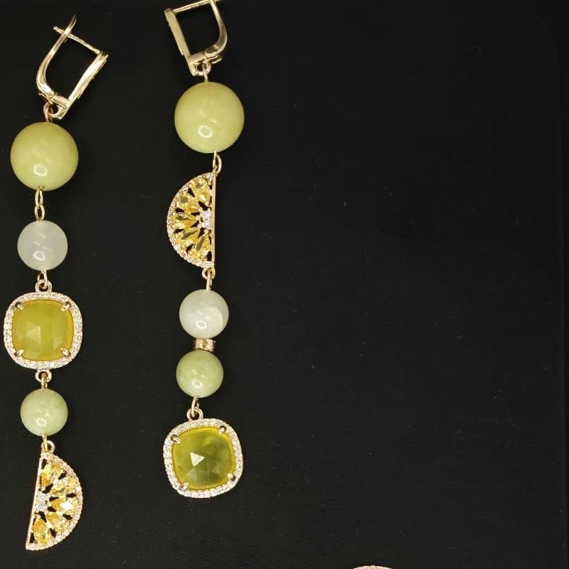 Verdant Light drop earrings with green beads and gold-toned details
